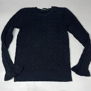 Lauren Ralph Lauren Womens Black Knit Ruffle Cuff Sweater Size M